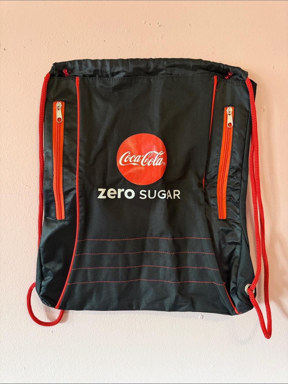 Coca Cola Black Drawstring Backpack with Red Accents